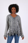 225561 Embroidered Vintage Boho Top Blouse: Earthy Stonewashed