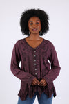 225561 Embroidered Vintage Boho Top Blouse: Earthy Stonewashed