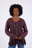 225561 Embroidered Vintage Boho Top Blouse: Earthy Stonewashed