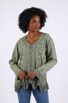 225561 Embroidered Vintage Boho Top Blouse: Earthy Stonewashed
