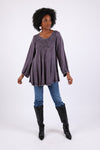 225562 Flowy Stonewashed Colors Bohemian Top: Delicate Embroidery