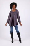 225562 Flowy Stonewashed Colors Bohemian Top: Delicate Embroidery