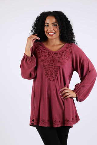 225562 Flowy Stonewashed Colors Bohemian Top: Delicate Embroidery