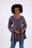 225562 Flowy Stonewashed Colors Bohemian Top: Delicate Embroidery