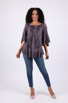 225564 Embroidered Boho Peasant Blouse: Ruffle Bell Sleeves Top