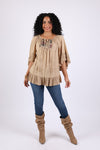 225564 Embroidered Boho Peasant Blouse: Ruffle Bell Sleeves Top