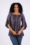 225564 Embroidered Boho Peasant Blouse: Ruffle Bell Sleeves Top