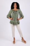 225564 Embroidered Boho Peasant Blouse: Ruffle Bell Sleeves Top