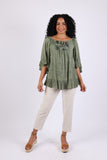 225564 Embroidered Boho Peasant Blouse: Ruffle Bell Sleeves Top
