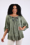225564 Embroidered Boho Peasant Blouse: Ruffle Bell Sleeves Top