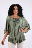 225564 Embroidered Boho Peasant Blouse: Ruffle Bell Sleeves Top