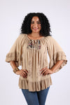 225564 Embroidered Boho Peasant Blouse: Ruffle Bell Sleeves Top