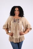 225564 Embroidered Boho Peasant Blouse: Ruffle Bell Sleeves Top