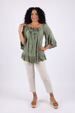 225564 Embroidered Boho Peasant Blouse: Ruffle Bell Sleeves Top