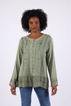 225565 Vintage Fall Boho Stonewashed Top: Embroidered Shirt
