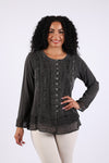 225565 Vintage Fall Boho Stonewashed Top: Embroidered Shirt