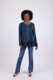 225565 Vintage Fall Boho Stonewashed Top: Embroidered Shirt