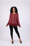 225565 Vintage Fall Boho Stonewashed Top: Embroidered Shirt