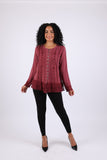 225565 Vintage Fall Boho Stonewashed Top: Embroidered Shirt