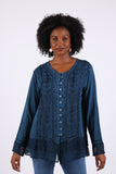 225565 Vintage Fall Boho Stonewashed Top: Embroidered Shirt