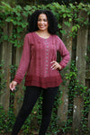225565 Vintage Fall Boho Stonewashed Top: Embroidered Shirt