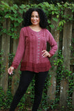 225565 Vintage Fall Boho Stonewashed Top: Embroidered Shirt