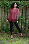 225565 Vintage Fall Boho Stonewashed Top: Embroidered Shirt