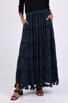 225567 Bohemian Maxi Skirt: Tiered Solid & Floral Print