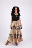 225567 Bohemian Maxi Skirt: Tiered Solid & Floral Print