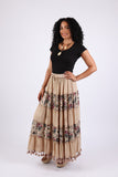 225567 Bohemian Maxi Skirt: Tiered Solid & Floral Print