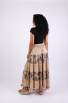 225567 Bohemian Maxi Skirt: Tiered Solid & Floral Print