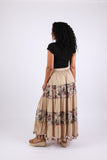 225567 Bohemian Maxi Skirt: Tiered Solid & Floral Print
