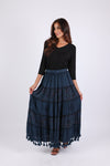 225567 Bohemian Maxi Skirt: Tiered Solid & Floral Print