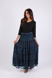 225567 Bohemian Maxi Skirt: Tiered Solid & Floral Print