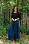225567 Bohemian Maxi Skirt: Tiered Solid & Floral Print