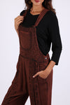 225568 Stonewashed Boho Embroided Overalls: Fall Colors