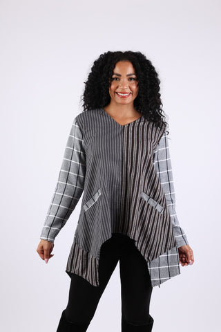 225571 Black and White Patchwork Tunic: Checkered & Striped