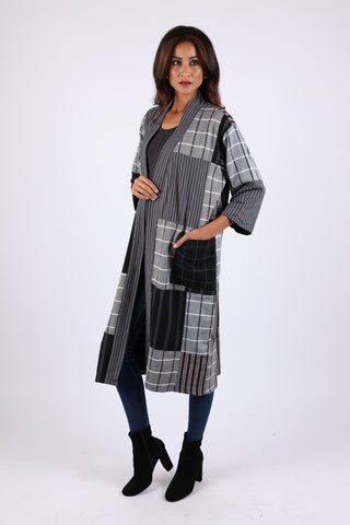 225575 Patchwork Black/White Kimono: Checks & Stripes