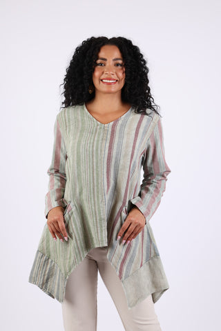 225581 Patchwork Tunic: Sage Green with Stripes