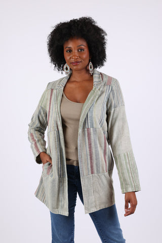 225582 Patchwork Sage Jacket with Soft Collar