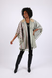 225583 Sage Green Patchwork Poncho with Tassels