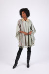225583 Sage Green Patchwork Poncho with Tassels