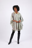 225583 Sage Green Patchwork Poncho with Tassels
