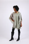 225583 Sage Green Patchwork Poncho with Tassels