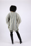 225583 Sage Green Patchwork Poncho with Tassels