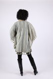 225583 Sage Green Patchwork Poncho with Tassels