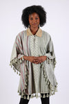 225583 Sage Green Patchwork Poncho with Tassels