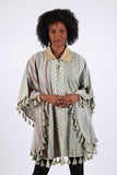 225583 Sage Green Patchwork Poncho with Tassels