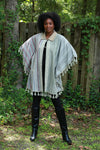 225583 Sage Green Patchwork Poncho with Tassels