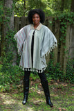 225583 Sage Green Patchwork Poncho with Tassels